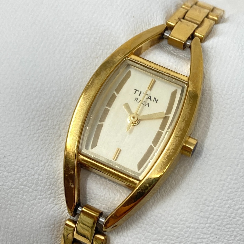 Titan Raga Womens Watch 18mm Gold Tone Tonneau New Battery SMALL 5.75"